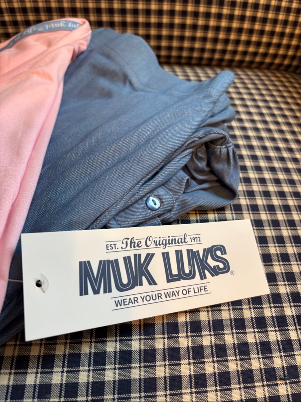 Muk Luks Pink Henley with Blue Layered Tee - Picture 2 of 7